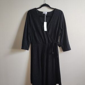 Gilli Black Shimmer Faux Wrap Dress